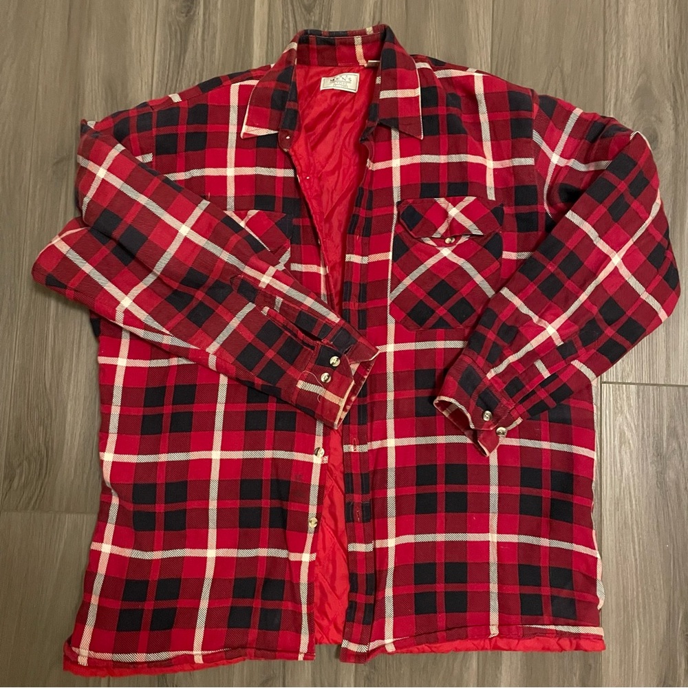 The Men's Store Red and Black Plaid Shirt Jacket XL 100% cotton